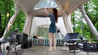 Solo camping in secret forest l Can a large tent be installed quickly?