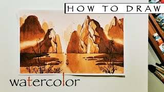 ПЕЙЗАЖ |Как нарисовать| Акварель в технике гризайль  HOW TO DRAW | WATERCOLOR | Landscape