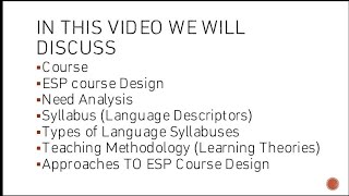 COURSE DESIGN IN ESP URDU HINDI.