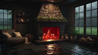 The soothing sound of rain and fireplace in a peaceful environment ( Rain sound )  #cozy