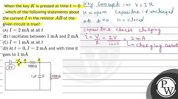 When the key \( K \) is pressed at time \( t=0 \), which of the following statements about the c...