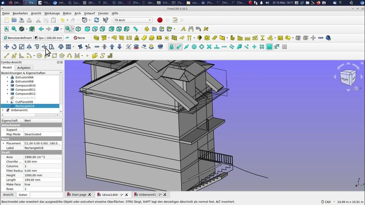  freecad architektur 3d modell aus 2d dxf erzeugen teil3 anleitung 