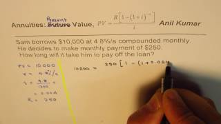 Find the Number of Years to pay Loan Present Value Annuity Example