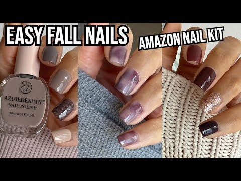 TRYING AN AFFORDABLE AMAZON NAIL KIT, Azurebeauty vegan nail polish kit, fall nails for beginners