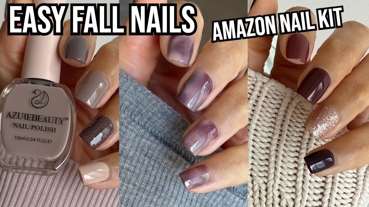 TRYING AN AFFORDABLE AMAZON NAIL KIT, Azurebeauty vegan nail polish kit, fall nails for beginners