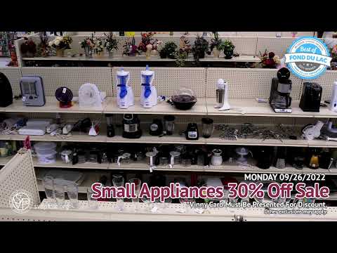 SVDP Fond du Lac: Small Appliances 30% Off Sale (9/26/22)