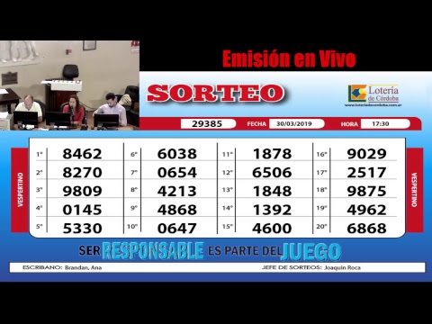Sorteo de Quiniela: Vespertino 30/03/2019 17:30 Hs. sorteo de visas
