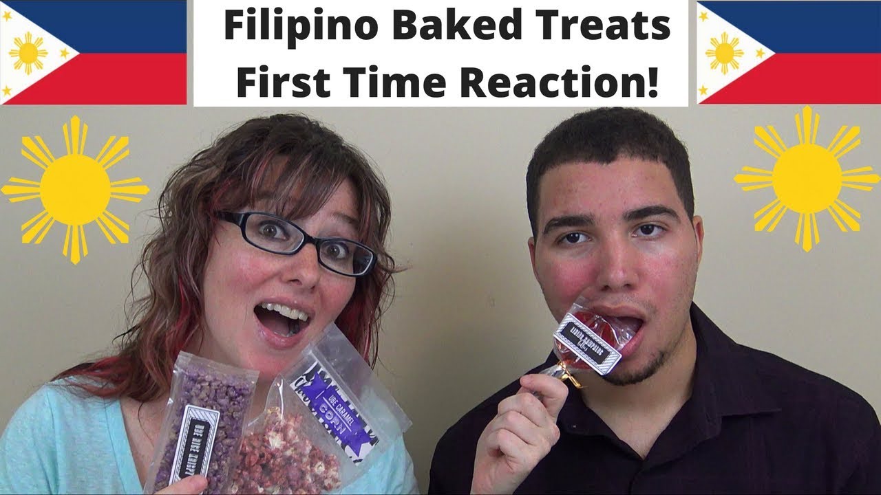 mom son trying filipino snacks treats for the first time flip