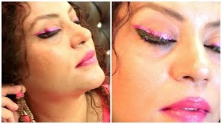 Full Glam Makeup TutorialEasy Pink Crystal Glitter Eyes.