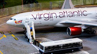 Day at Tropical Airport Stop Motion Animation - A330 Virgin Atlantic landing and take-off