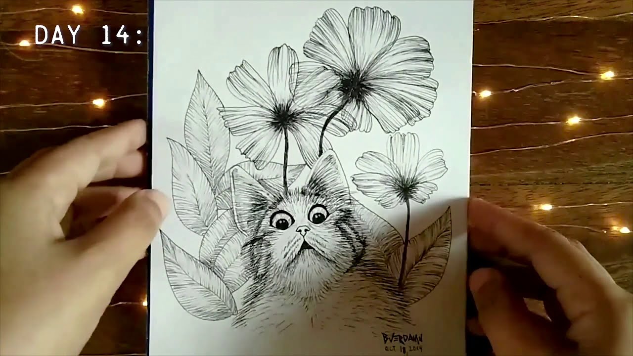 SKETCHBOOK FLIP THROUGH | Inktober 2019 | No talking | Cat drawings ...