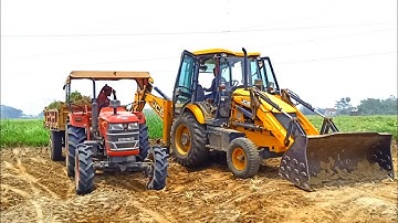 New Jcb 3dx Backhoe Loader Machine Loading Red Mud InMahindra YUVO 575 DI Tractor  Jcb Tractor | Jcb
