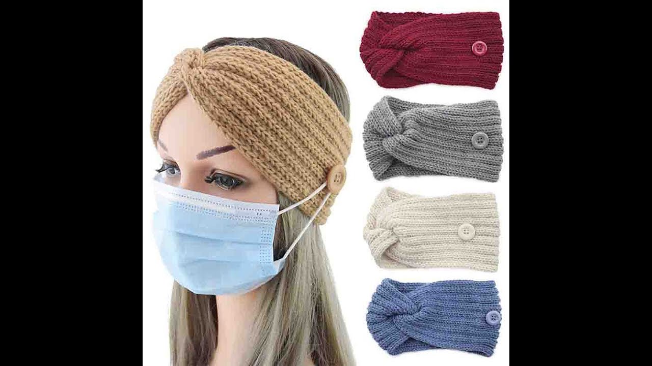 Women Winter Knitted Headband With Buttons