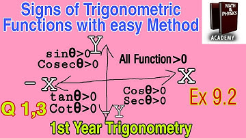 Signs of Trigonometric Functions with easy Method | ch#9 | Ex 9.2 | Q.no 1,3 | 1st Year Trigonometry
