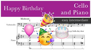 Happy Birthday – Cello and Piano accompaniment sheet music – Easy Intermediate