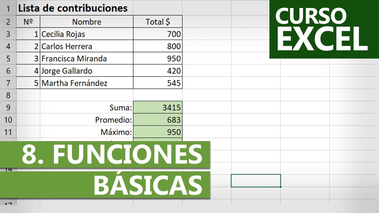 Curso De Excel 2021 Ejercicio 8 Funciones Básicas Youtube