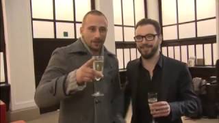 Matthias Schoenaerts and Michaël R. Roskam Celebrating Bullhead's Oscar Nomination [In Flemish]