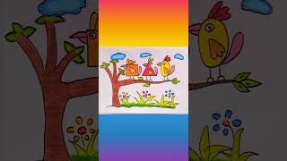 HOW TO DRAW A CUTE BIRDS USING BASIC SHAPES IDRAWING BIRD WITH GEOMETRY SHAPES | LEARN SHAPES EASILY