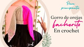 🐰🐇gorro con orejas de conejo en crochet. bunny hat/ fácil de tejer gorro para adulto