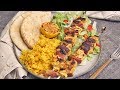 Chicken Kebabs with Yellow Rice