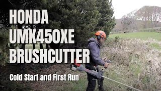 Honda UMK450XE Brushcutter   Cold Start and First Run