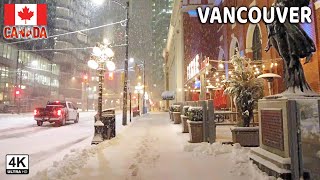 【4K】❄❄❄ EXTREME SNOWSTORM 2024 in Downtown Vancouver BC, Canada. Travel Canada. Relaxing walk.