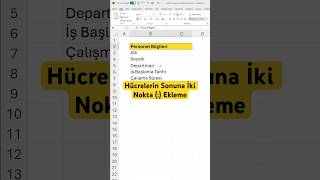 ℹ️ Hücrelerin Sonuna İki Nokta (:) Ekleme
