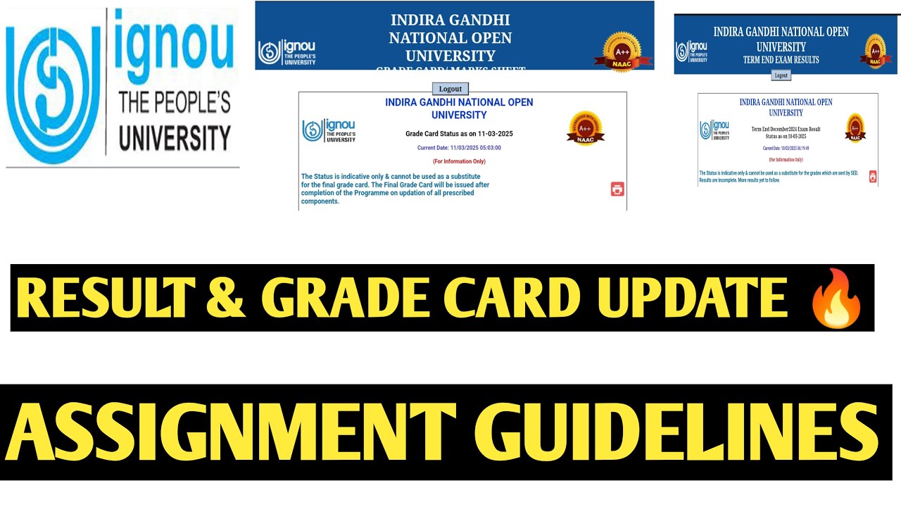 IGNOU RESULT GRADE CARD ASSIGNMENT SUBMISSION GUIDELINES 11TH MARCH ...