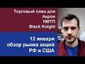 Торговый план для Акрон, НМТП, Black Knight/ Обзор рынка акций РФ и США