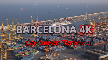 Ultra HD 4K Barcelona Travel Container Terminal Tourism Port Harbour Aerial View Video Stock Footage
