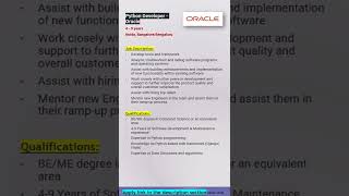 Oracle | Python Developer | Bangalore | Full Stack, Django/ Flask, Data Structures #shorts #ytshorts