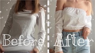 DIY TUTORIAL | КАК СДЕЛАТЬ ТОП С ОТКРЫТЫМИ ПЛЕЧАМИ ИЗ ОБЫЧНОЙ КОФТЫ | переделываем одежду