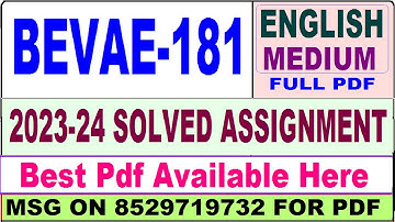 bevae 181 solved assignment 2023-24 || bevae 181 solved assignment 2024 in English || bevae 181