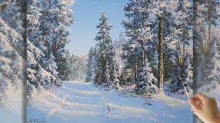 How to Paint a Winter Landscape. Acrylic Painting | Акриловая живопись, зимний пейзаж.