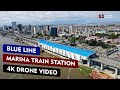 Blue line marina train station drone 4k