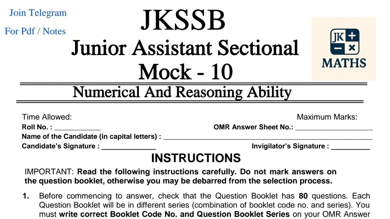 Jkp Test Pattern Junior Assistant Full Practise Session |Jkssb Pattern | SSC | #jkssb # ...