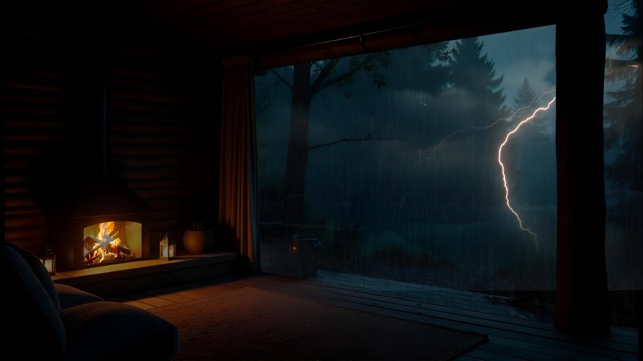 Fireplace & Rain Sounds in a Wooden Cabin | Night Ambience for Anxiety ...