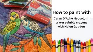 How to paint on fabric with Caran D'Ache NeocolorII watersoluble crayons  Budgerigars.