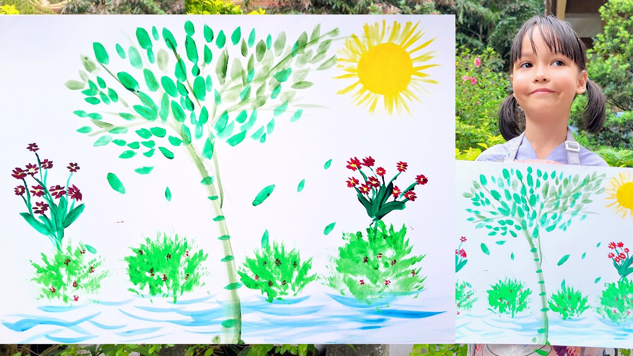 6-Year-Old Artist Mia Mai Art Creates a Beautiful Nature Painting Artwork | Easy Acrylic Art