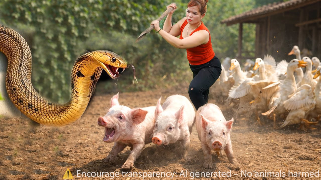 Harvest 1,000+ Ducks – Cobra Invades Pigsty, Woman Brave Rushes to Save the Piglets