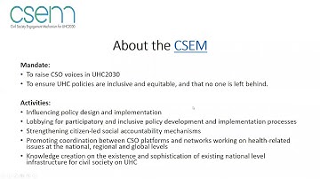 UN High-Level Meeting on Universal Health Coverage Informational Webinar