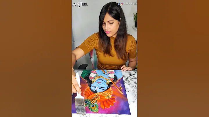 Applying Varnish ❤ Krishna Acrylic Painting 🙏🏻 ~ #shorts #krishna #lordkrishna  #acrylic #painting
