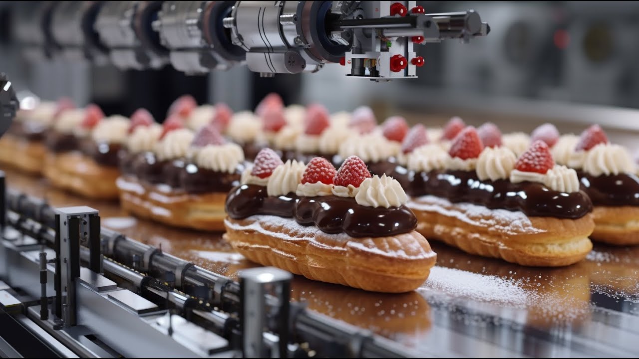 How Eclair cake is made in factory | Eclair cake mass production | Cake ...