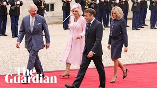 King Charles and Queen Camilla enter presidential palace with French president Macron
