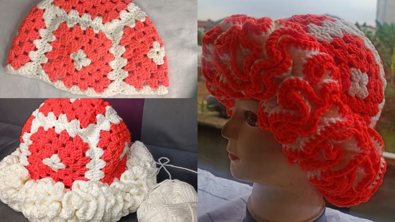 Handmade Crochet Granny Squares Ruffle Hat ?Evil Eye Granny Square Ruffle Hat? I gotta get better at  main image 4
