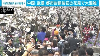 武漢で桜見頃　花見で大混雑　マスク外した人も・・・(2021年3月13日)