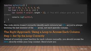 How to Properly Utilize JavaScript Loops to Find the Last DIV in Each Column