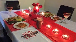 مائدة  عشاء رومانسية بأطباق رائعة و لذيذة ( دجاج مشوي، سلطة ،ديسير..)+ افكار لتزيين الطاولة 