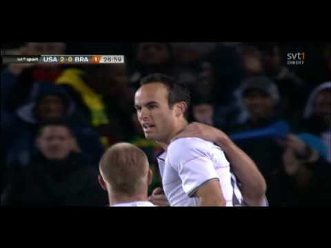 LA Galaxy's and USA's Landon Donovan scores a fantastic goal on the counter attack to make it 2-0 for USA in the Confederations Cup final against Brazil in South Africa on 28th, 2009. Charlie Davies, Hammarby, with a great pass.