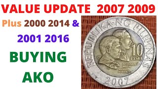 Value Update 10-Piso 2007 2009 - Bsp Series Coins Philippine Money + 2000 2014 2001 2016 Bu Cond.